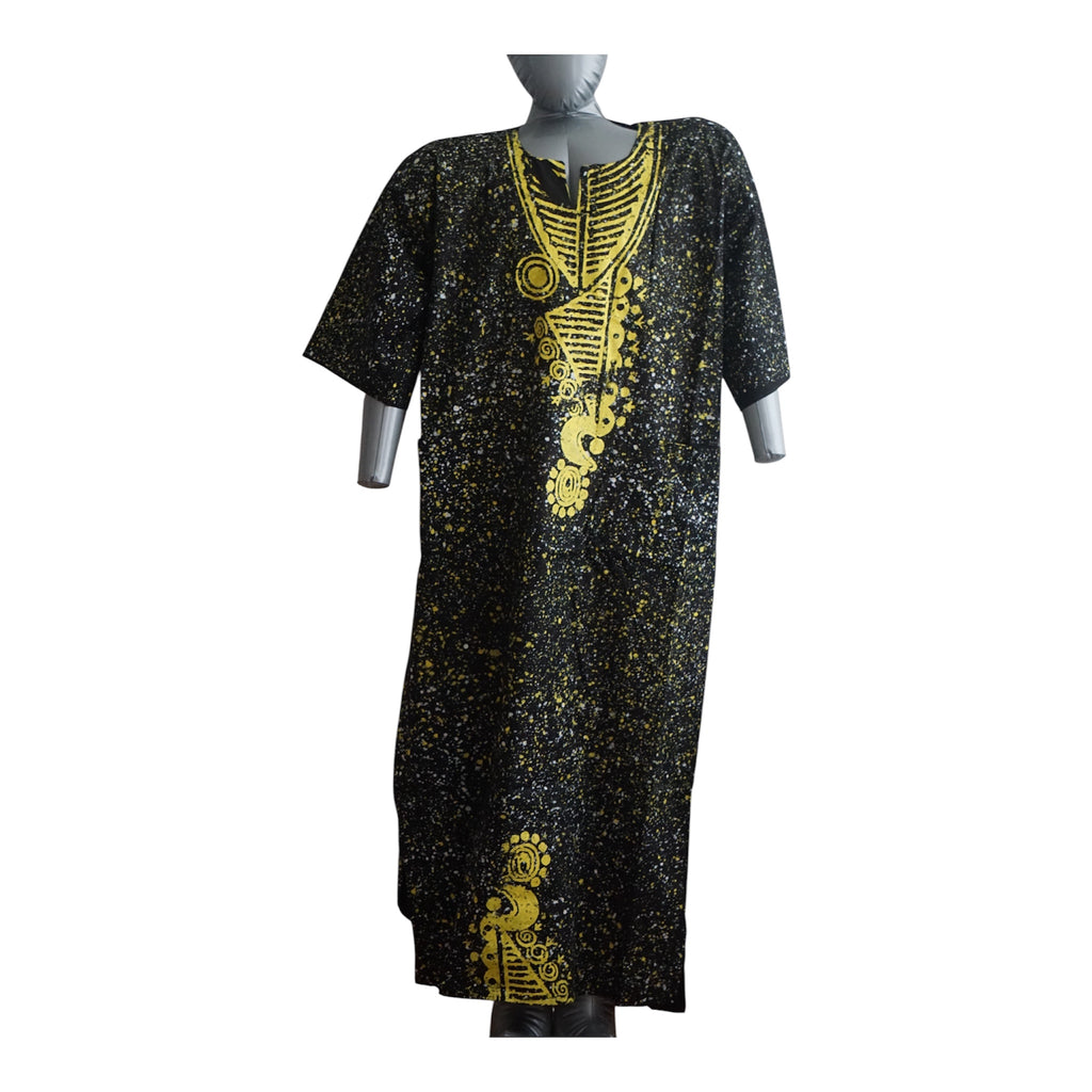 Nigeria Batik Kaftan for Women. Size L Color Black/Yellow
