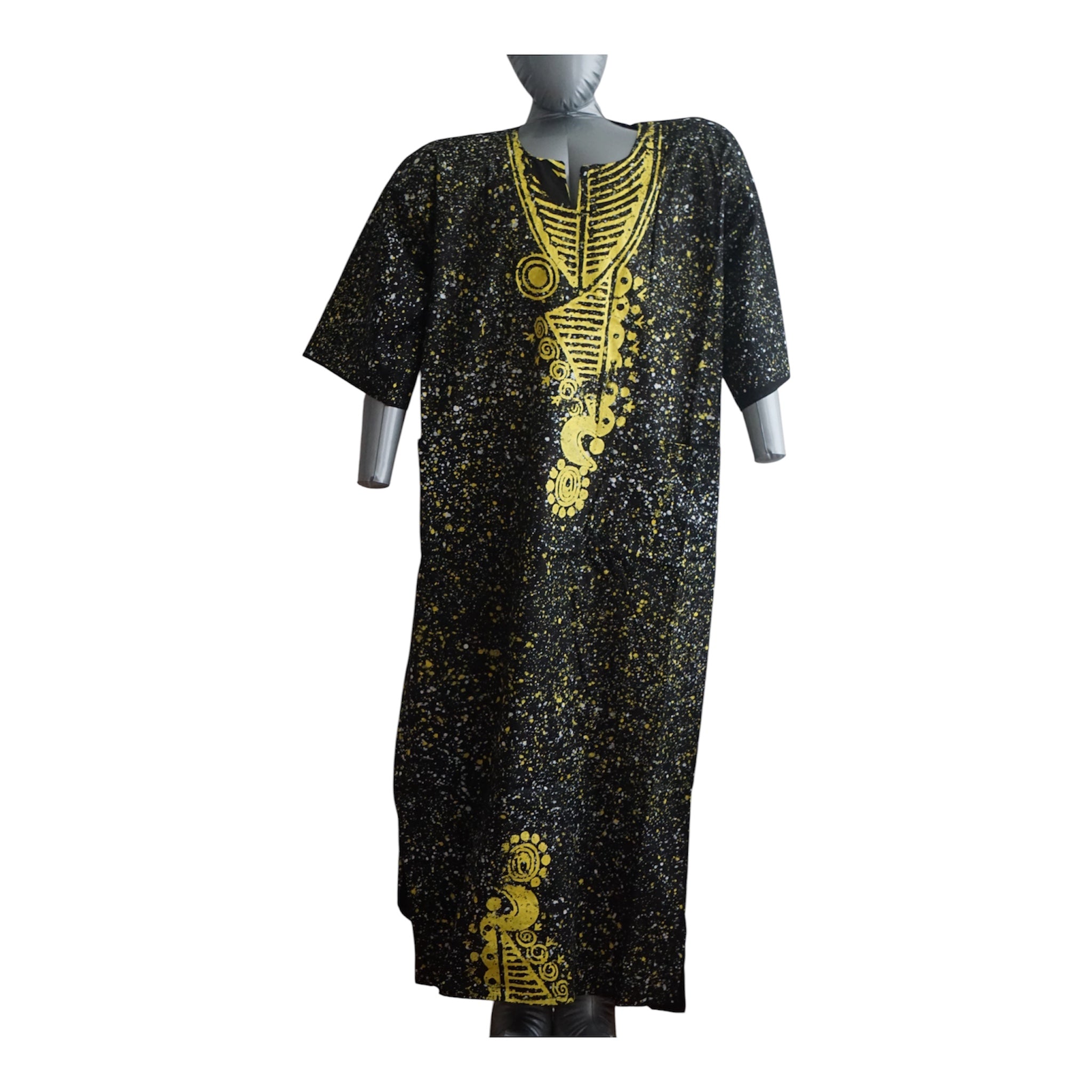 Nigeria Batik Kaftan for Women. Size L Color Black/Yellow