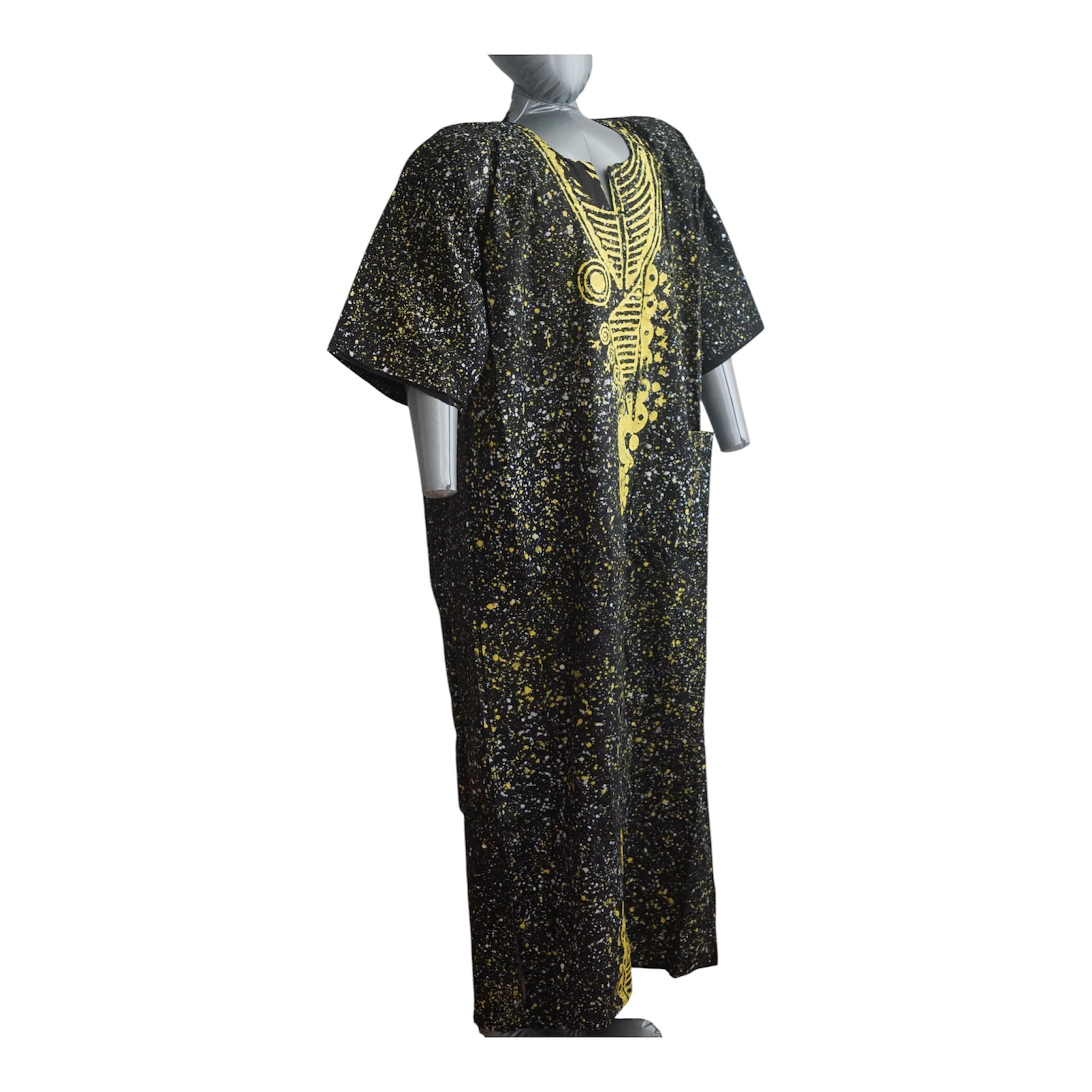 Nigeria Batik Kaftan for Women. Size L Color Black/Yellow
