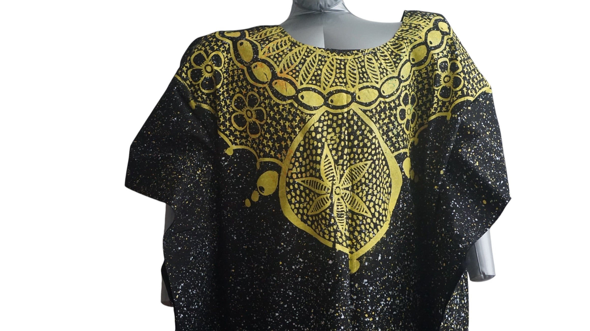 Nigeria Adire Bubu for Women. Size XL Color Black/Yellow