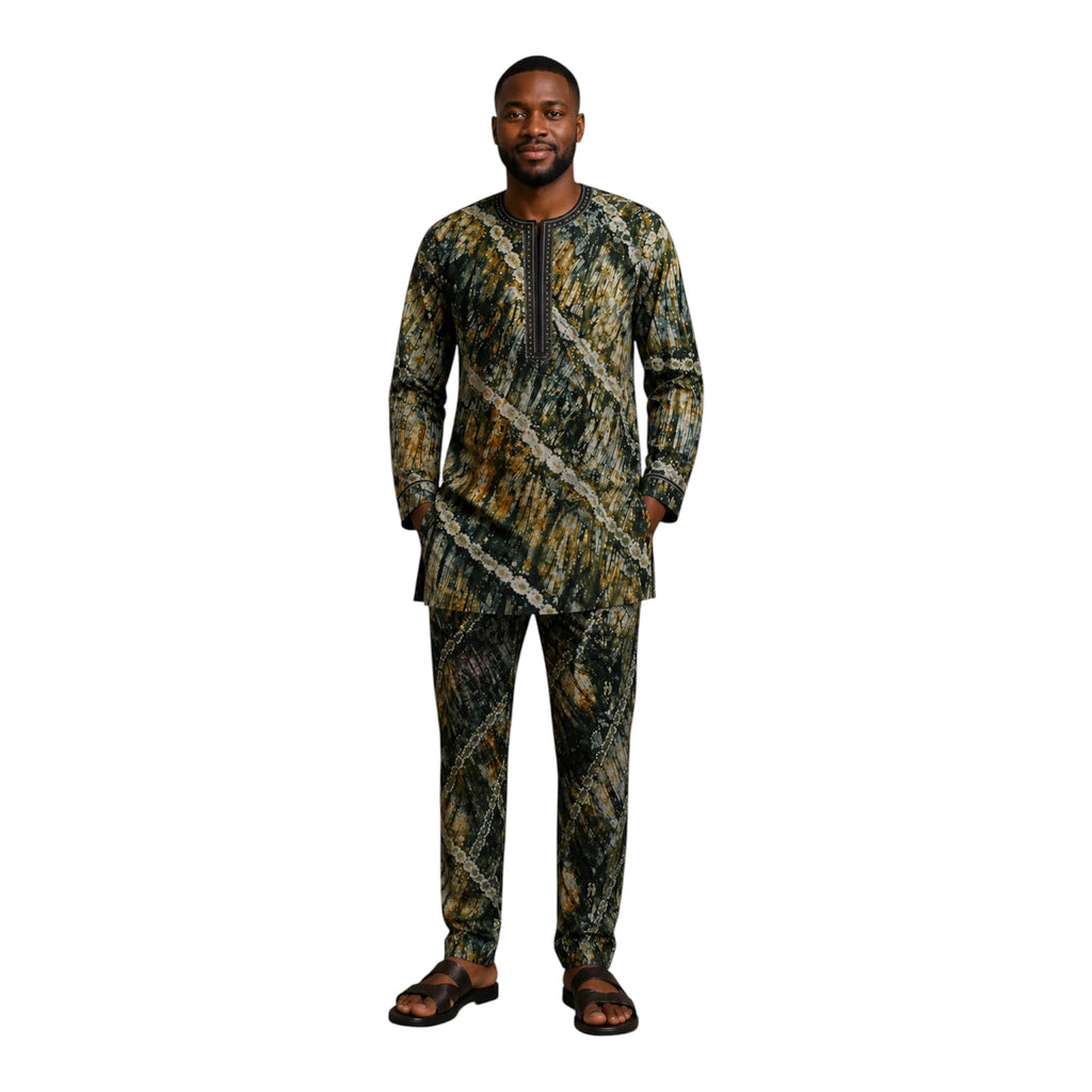 Ready To Wear Men's Tie Dye Adire Top and Trouser. Buba &Sokoto Size M