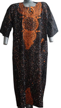 Nigeria Batik Kaftan for Women. Size XL Color Black/Orange
