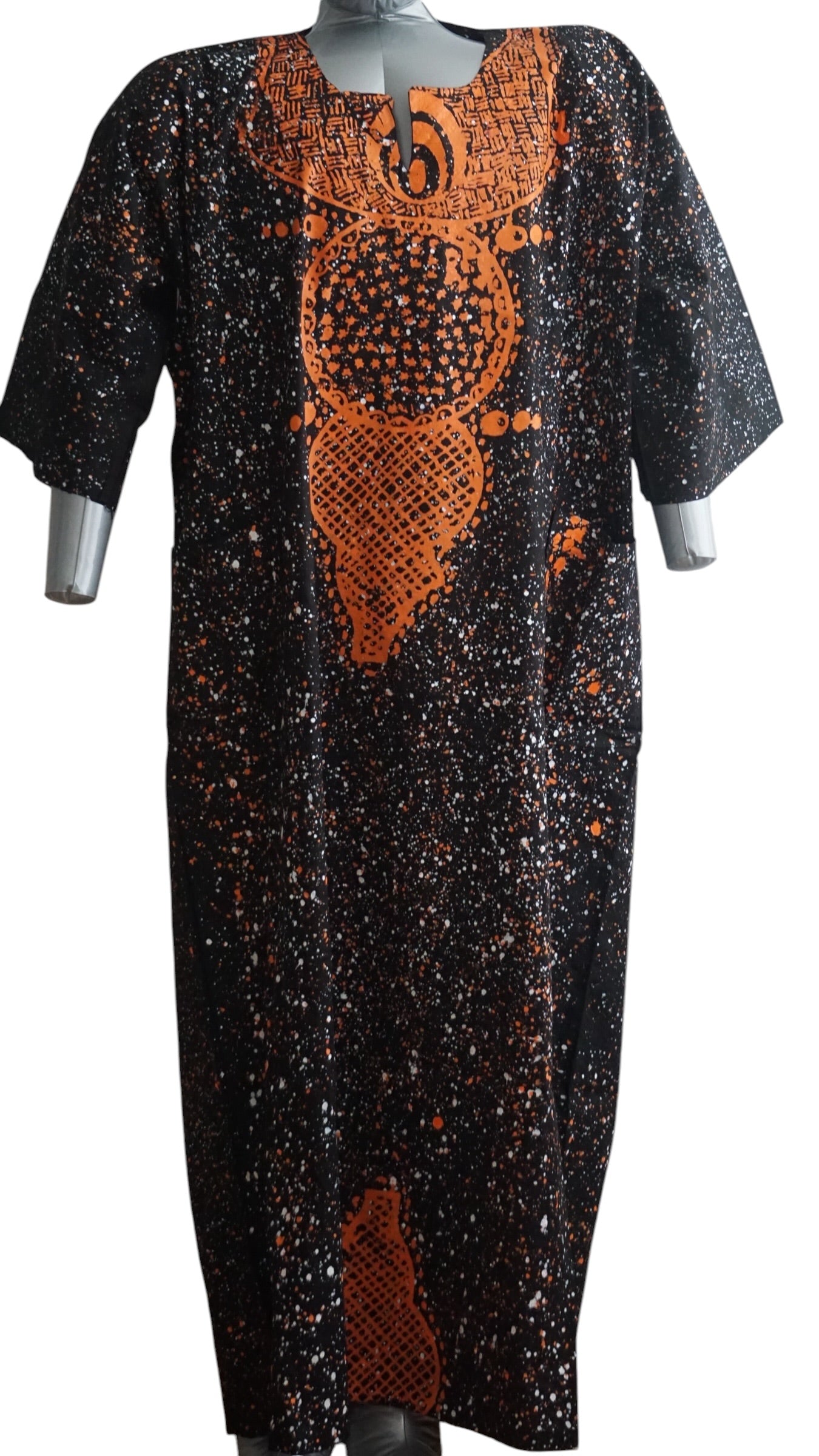 Nigeria Batik Kaftan for Women. Size XL Color Black/Orange