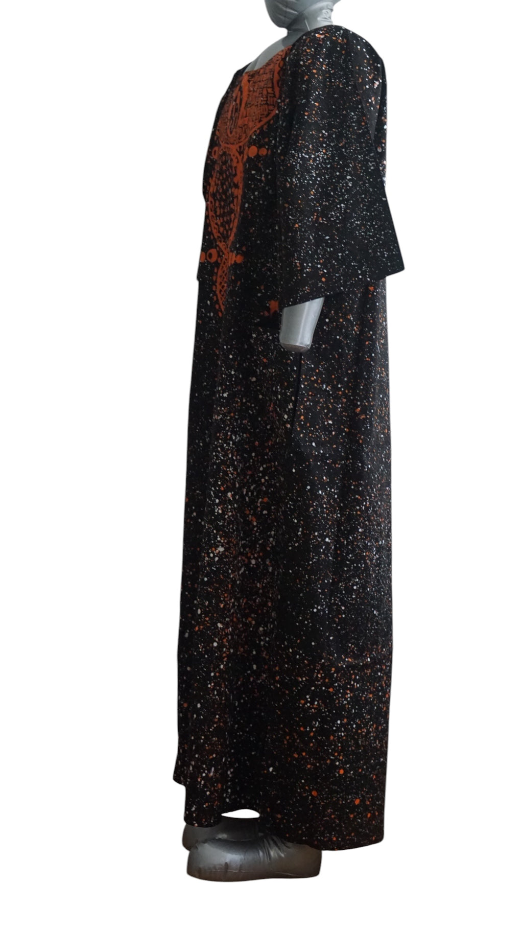 Nigeria Batik Kaftan for Women. Size XL Color Black/Orange