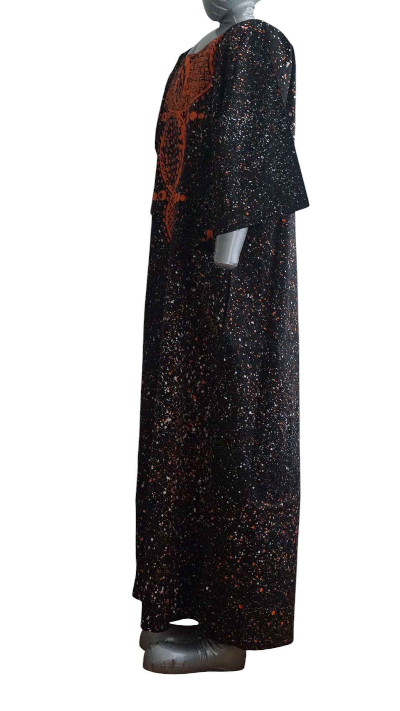 Nigeria Batik Kaftan for Women. Size XL Color Black/Orange
