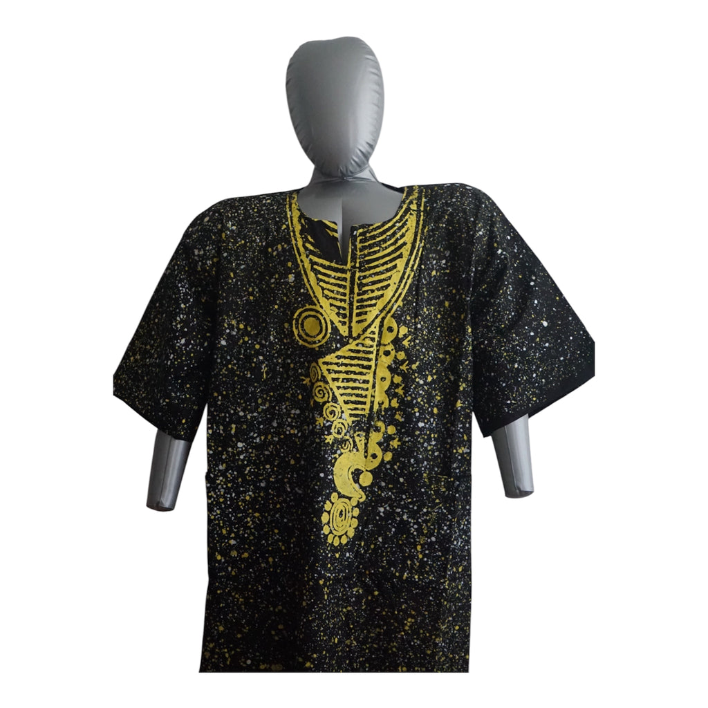 Nigeria Batik Kaftan for Women. Size L Color Black/Yellow