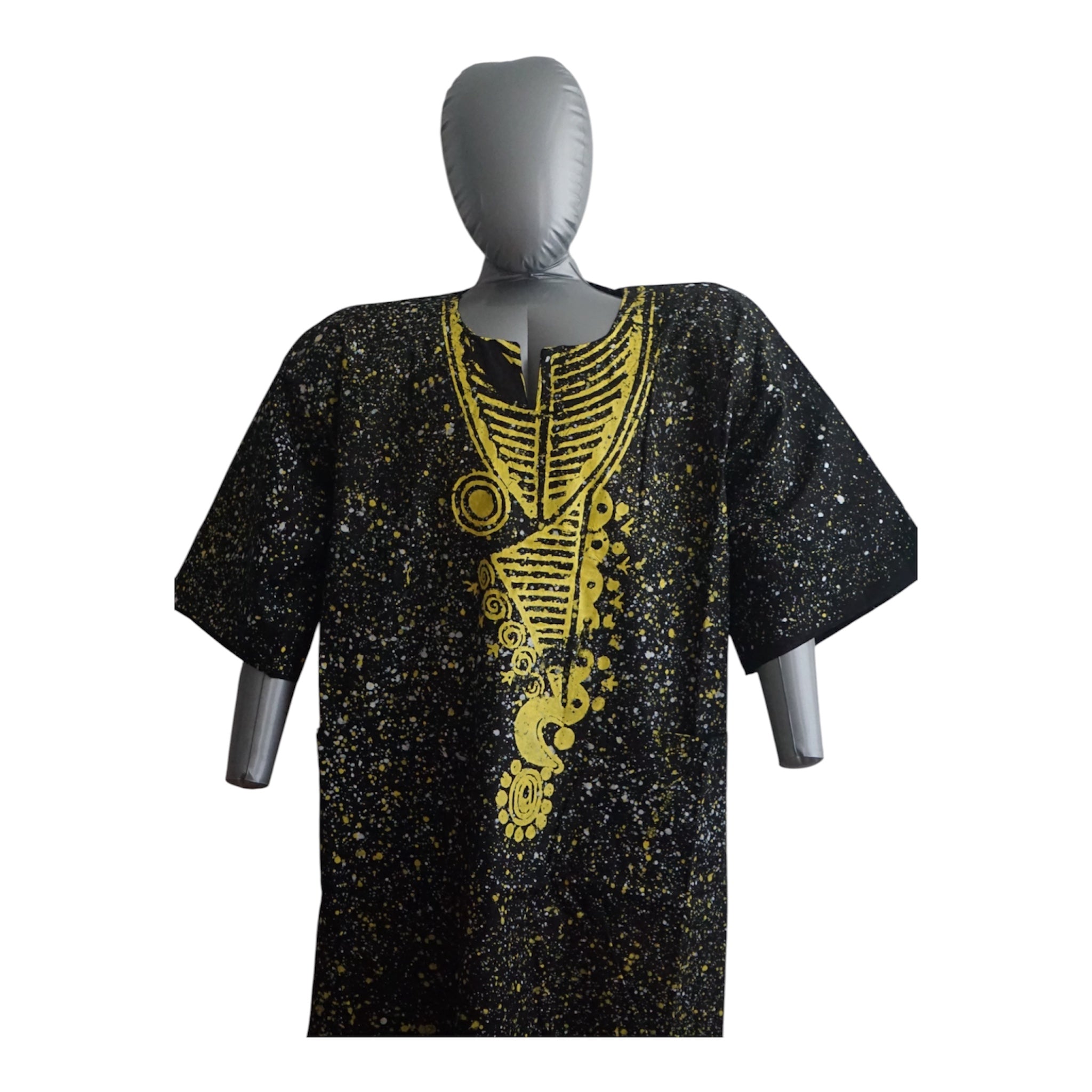 Nigeria Batik Kaftan for Women. Size L Color Black/Yellow