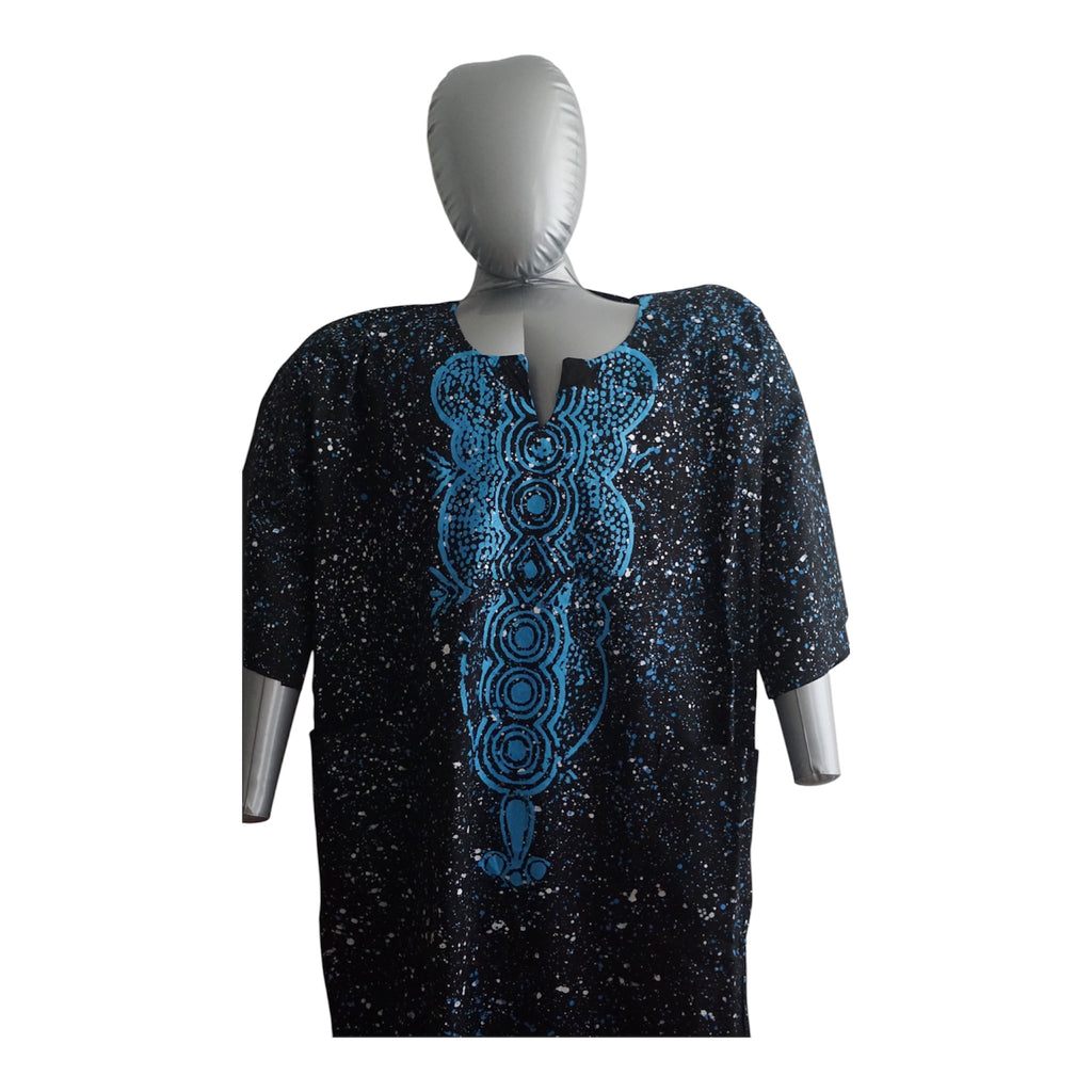 Nigeria Batik Kaftan for Women. Size L Color Black/Blue
