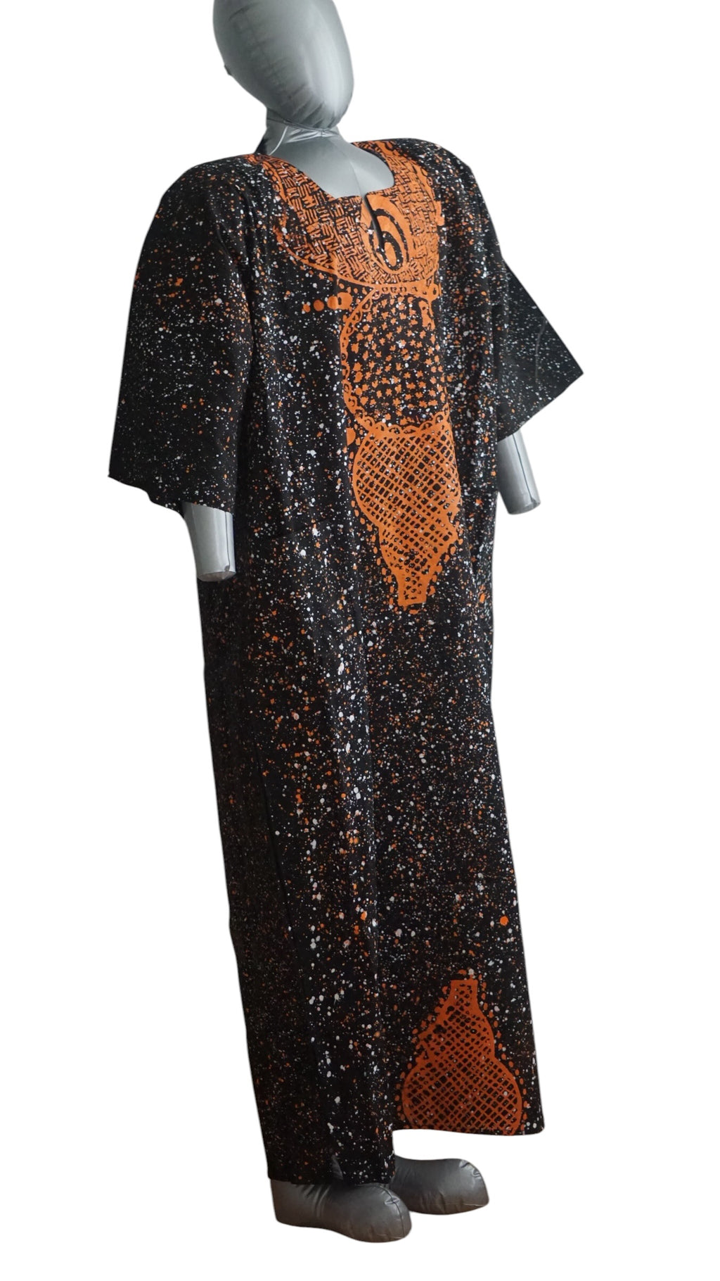 Nigeria Batik Kaftan for Women. Size XL Color Black/Orange