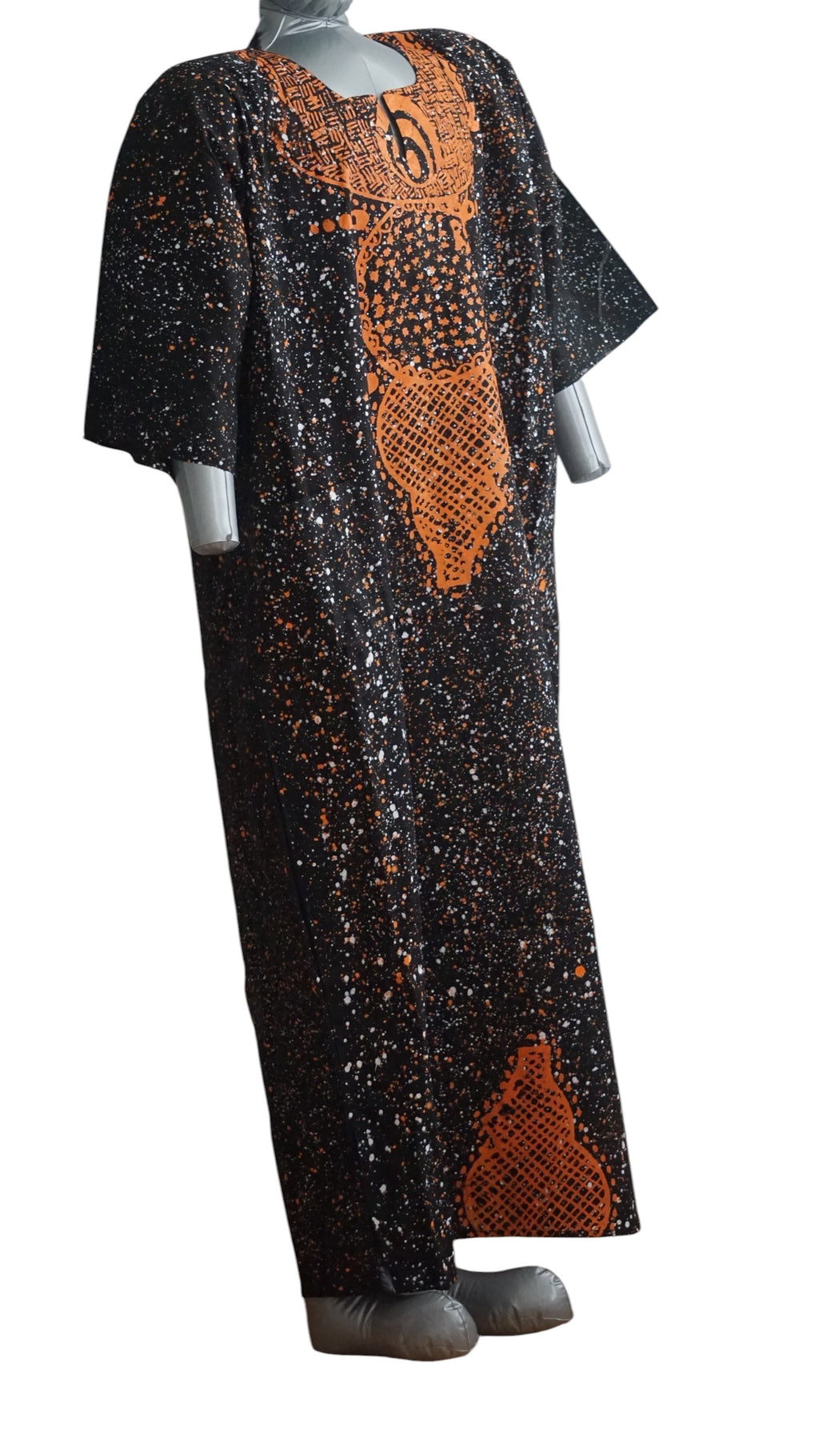 Nigeria Batik Kaftan for Women. Size XL Color Black/Orange
