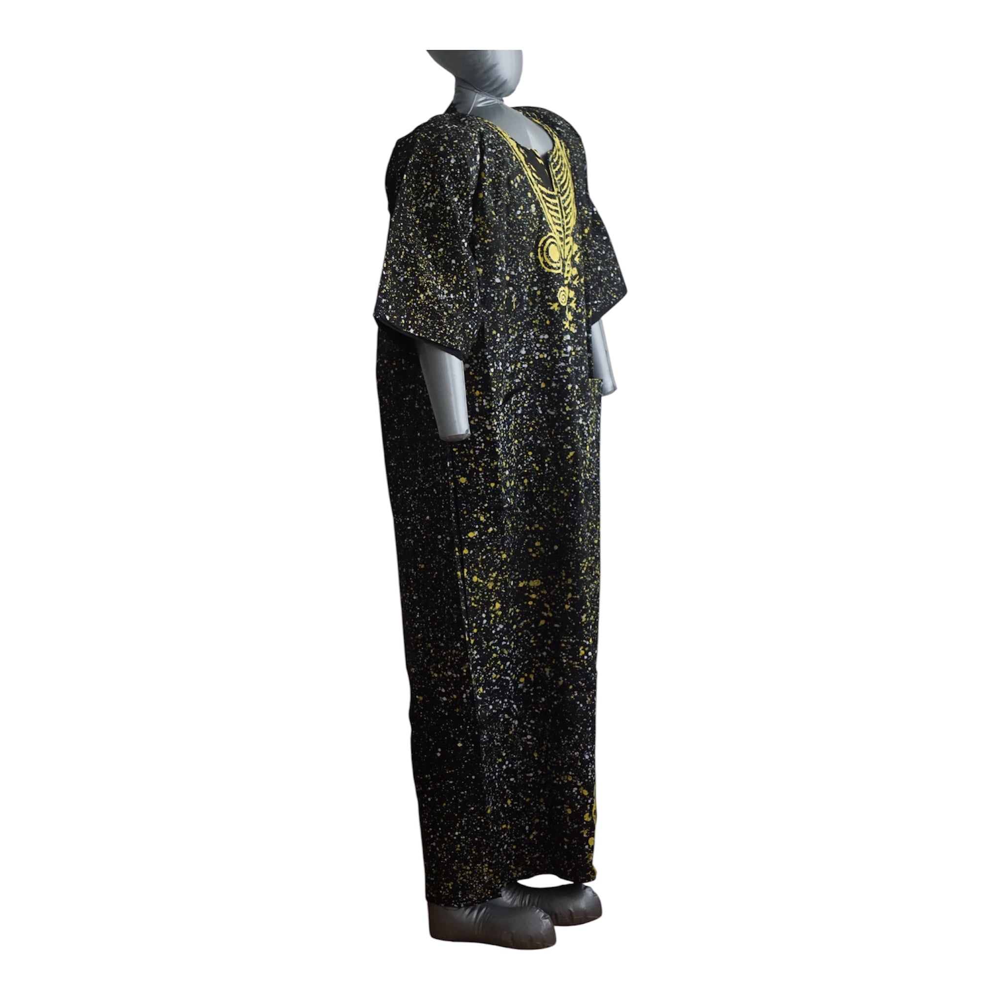 Nigeria Batik Kaftan for Women. Size L Color Black/Yellow