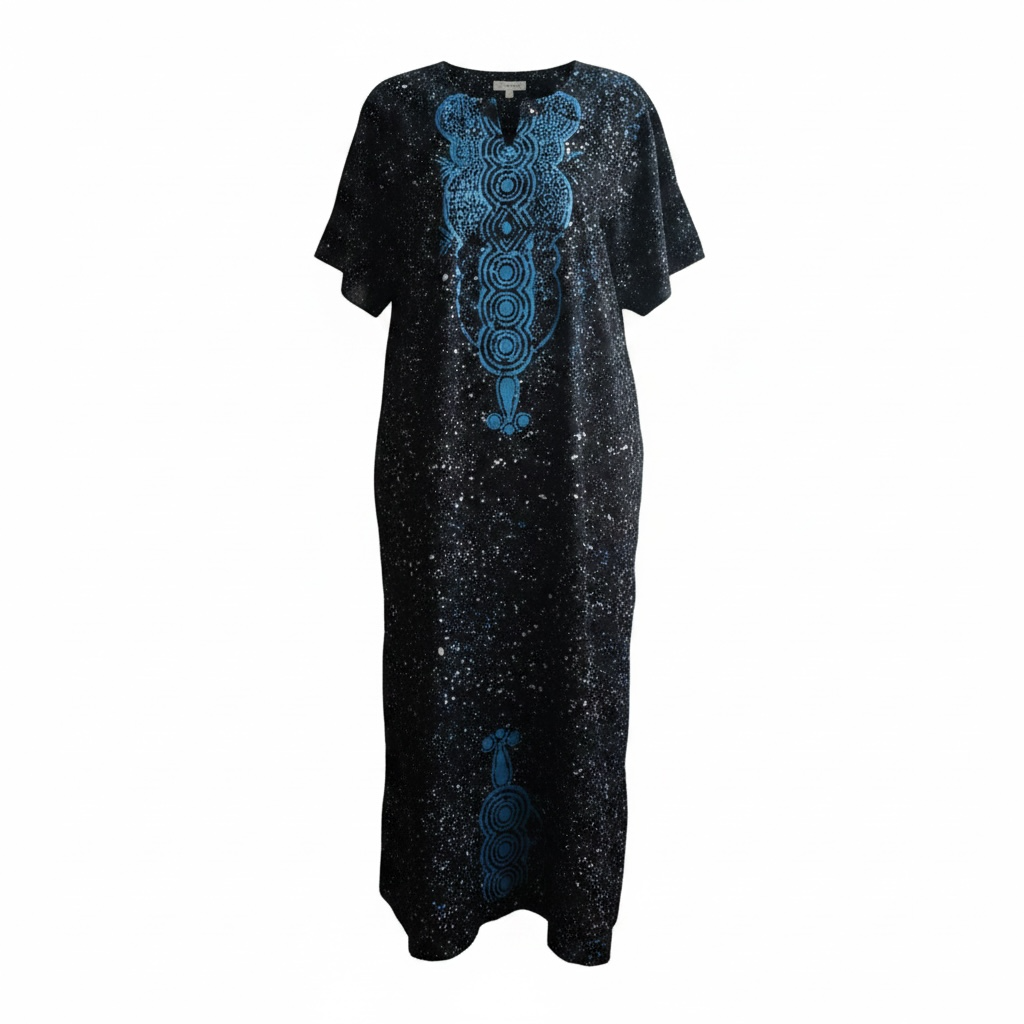 Nigeria Batik Kaftan for Women. Size L Color Black/Blue