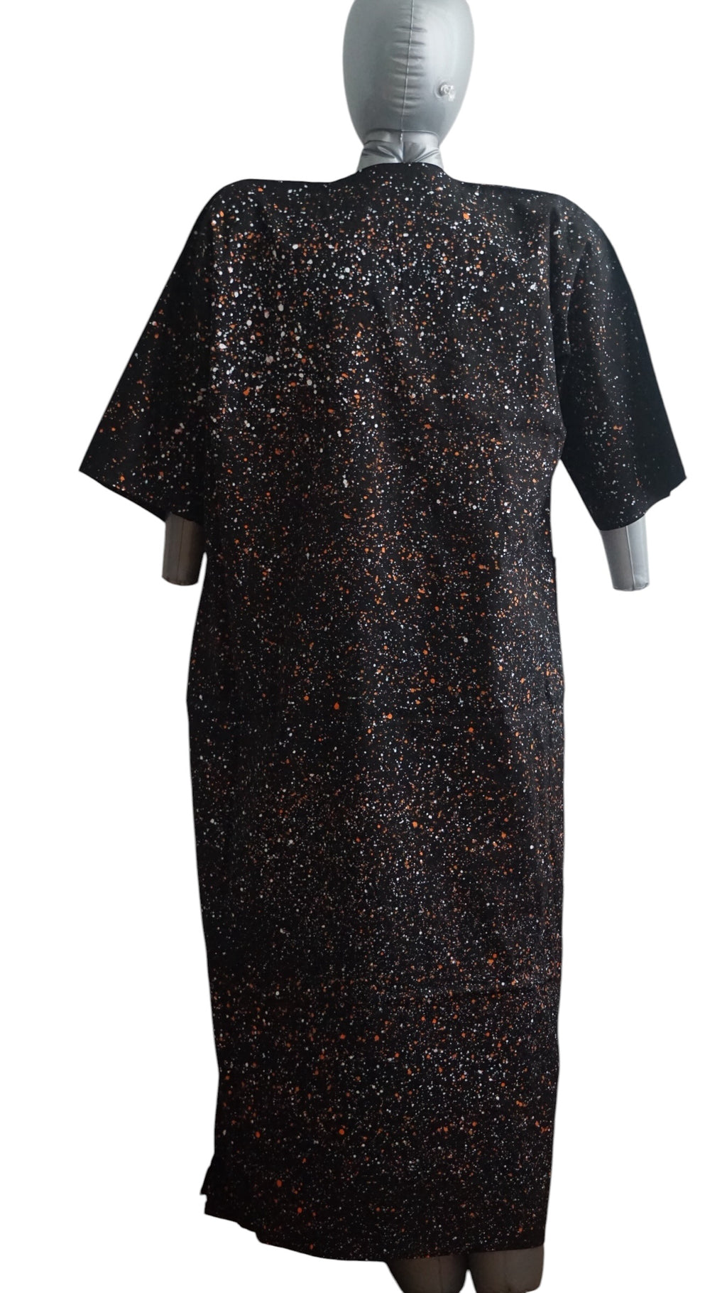 Nigeria Batik Kaftan for Women. Size XL Color Black/Orange