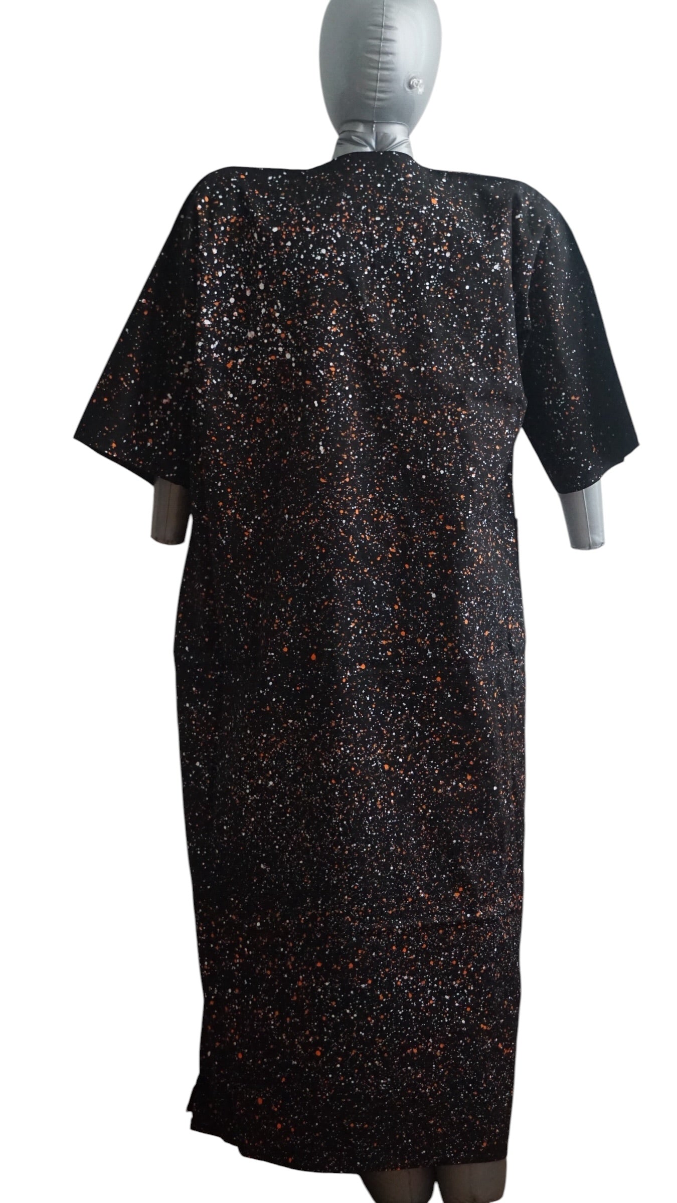Nigeria Batik Kaftan for Women. Size XL Color Black/Orange