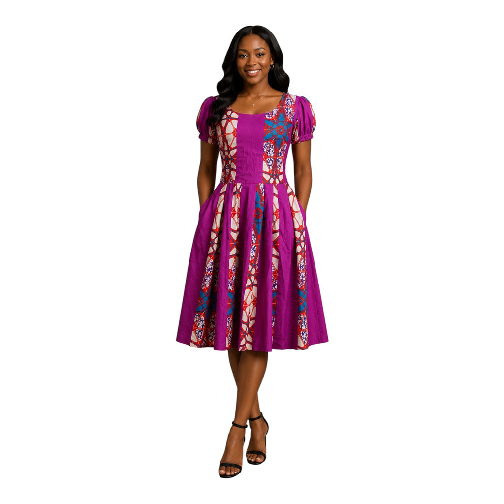 Fully Linen Ankara Cotton Dress: African Print, Ready to Wear,  with Extra Fabric for Adjustment Size M