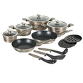 Herzberg HG-METRD15: 15 Pieces Marble Coated Cookware Set - Carbon