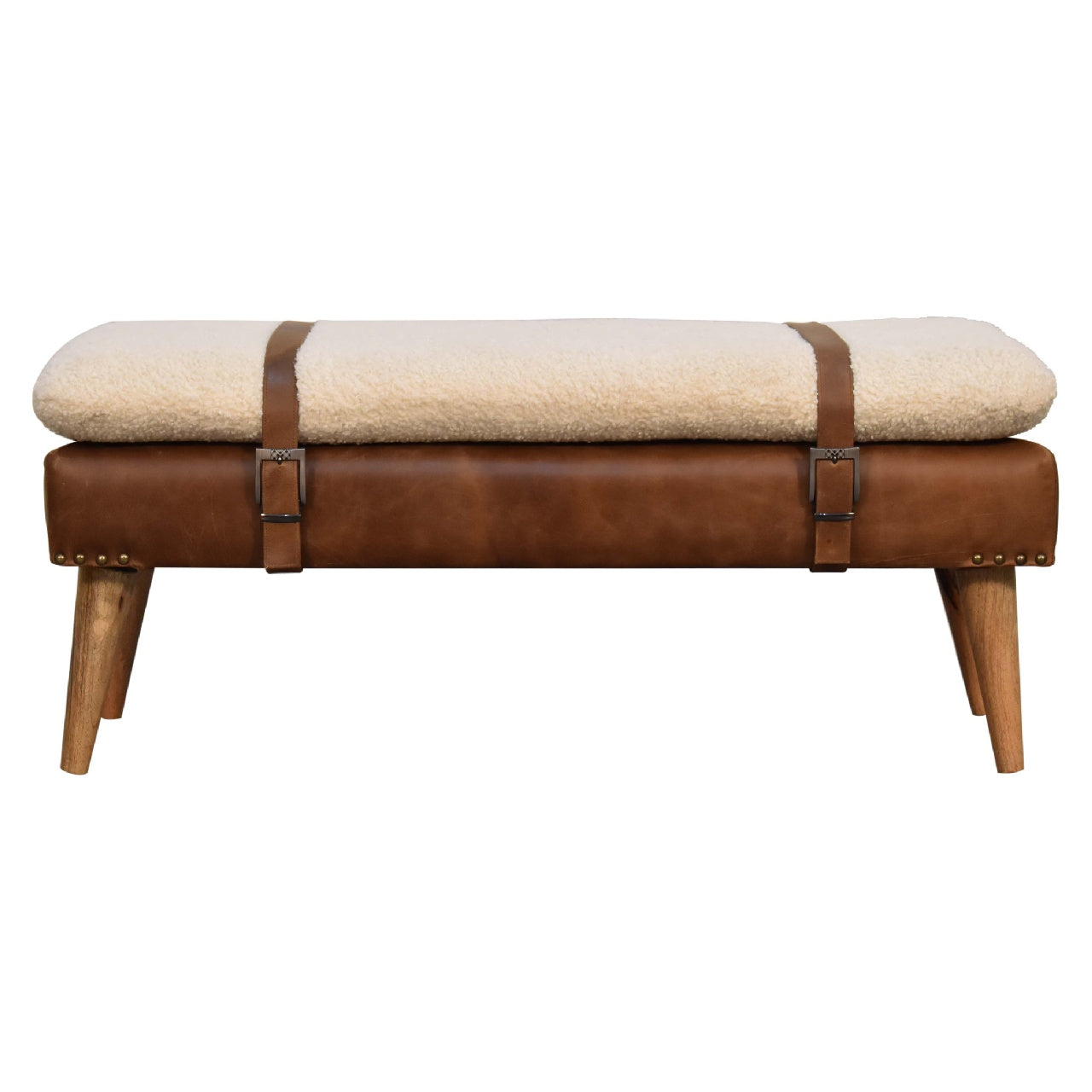 Boucle Buffalo Hide Leather Bench - 9 in Stock - Backorder 12 Weeks