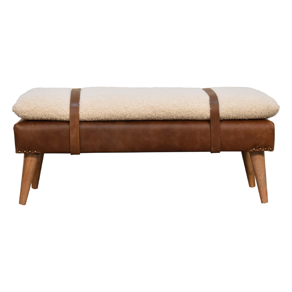 Boucle Buffalo Hide Leather Bench - 9 in Stock - Backorder 12 Weeks