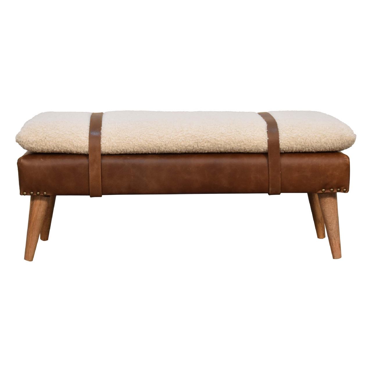 Boucle Buffalo Hide Leather Bench - 9 in Stock - Backorder 12 Weeks