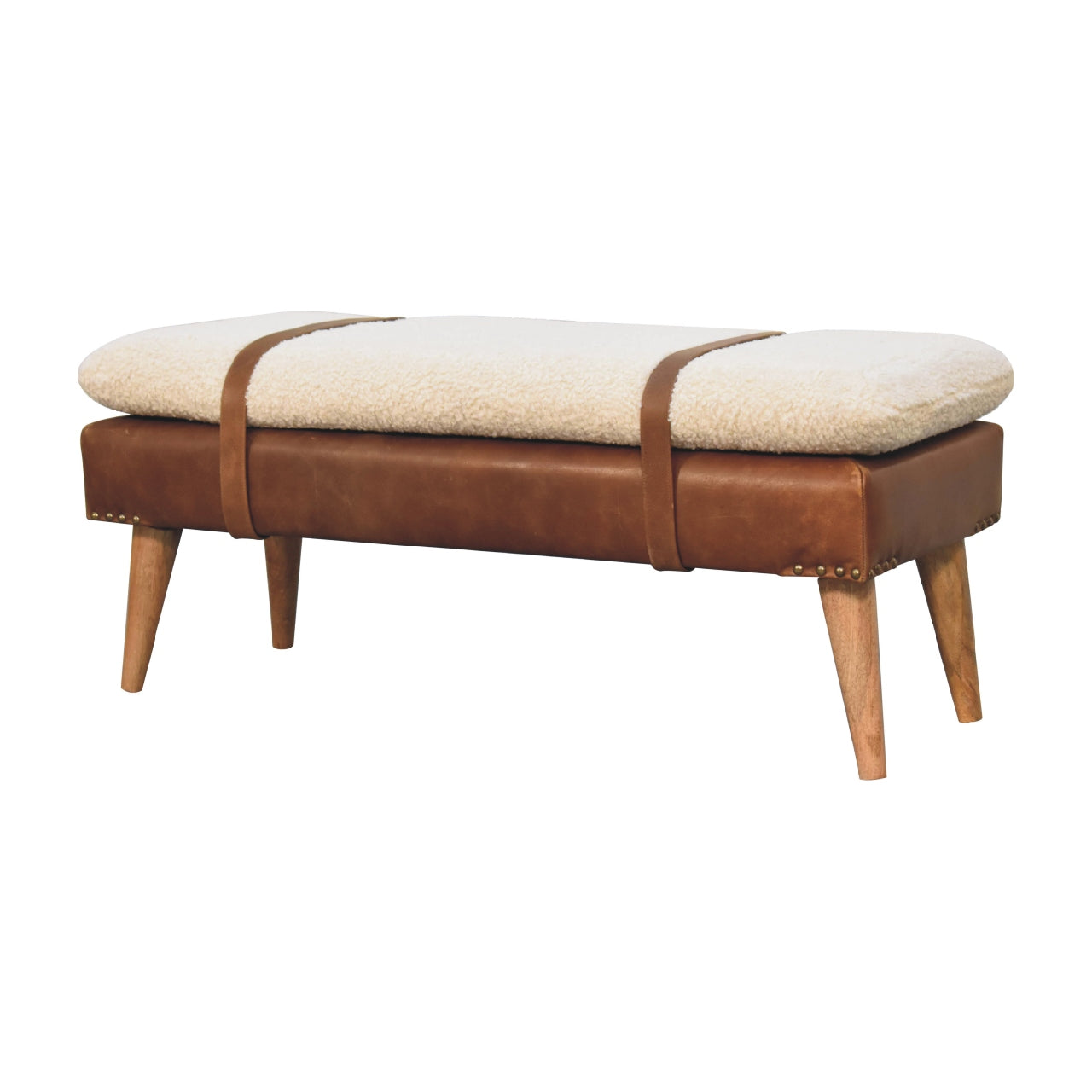 Boucle Buffalo Hide Leather Bench - 9 in Stock - Backorder 12 Weeks