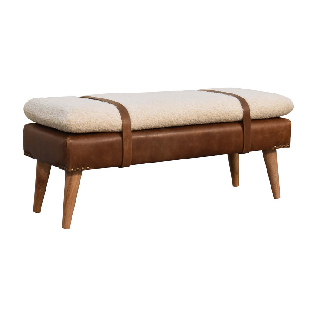 Boucle Buffalo Hide Leather Bench - 9 in Stock - Backorder 12 Weeks