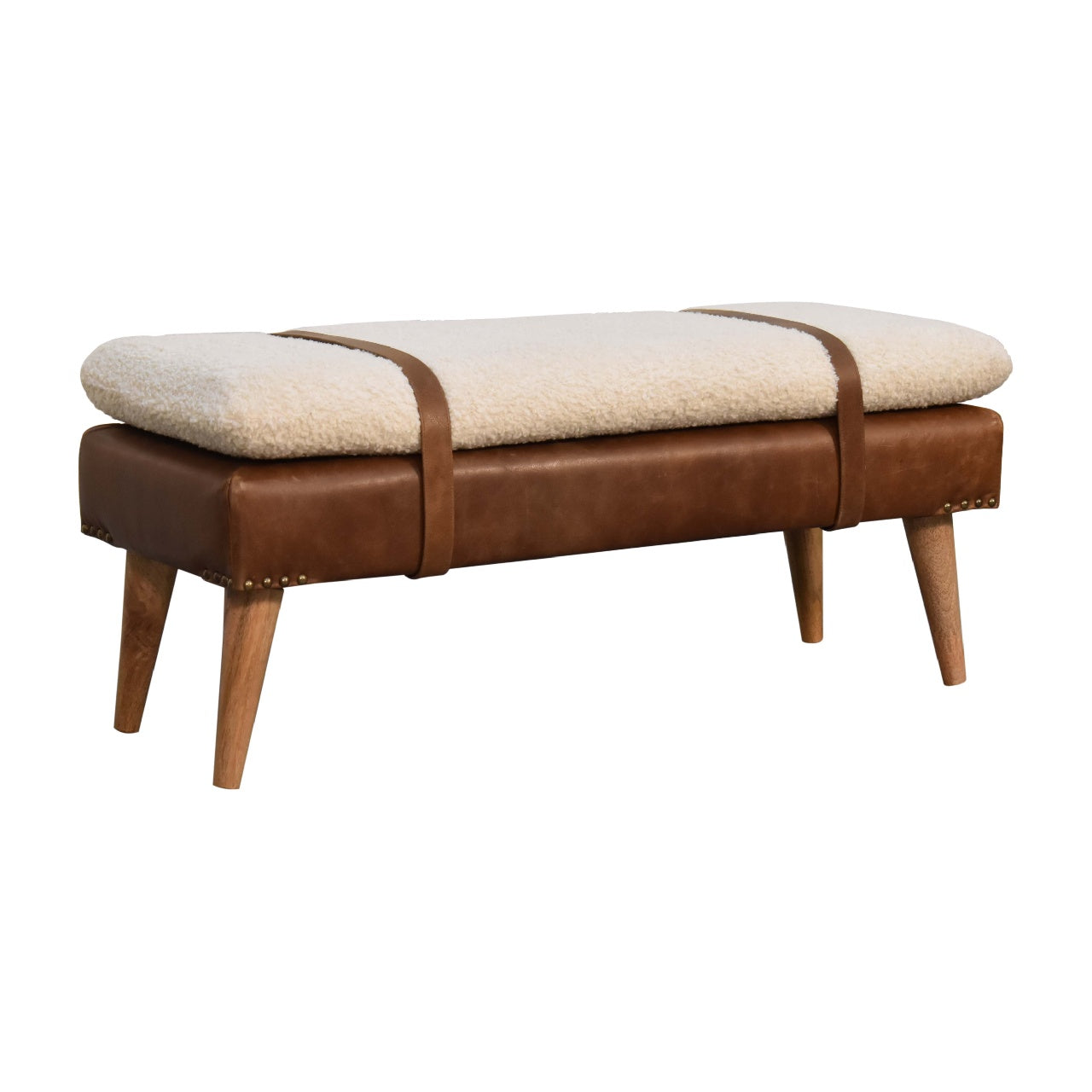Boucle Buffalo Hide Leather Bench - 9 in Stock - Backorder 12 Weeks