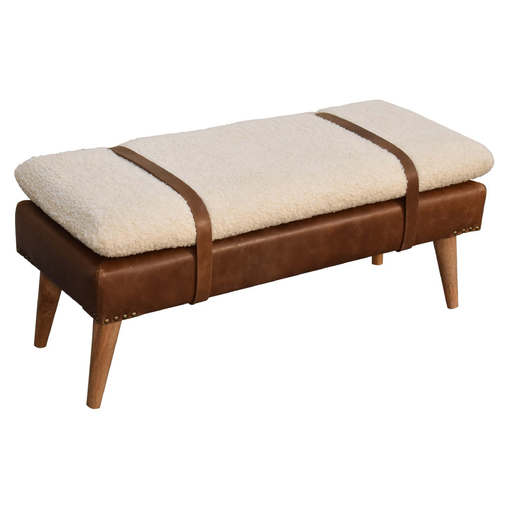 Boucle Buffalo Hide Leather Bench - 9 in Stock - Backorder 12 Weeks