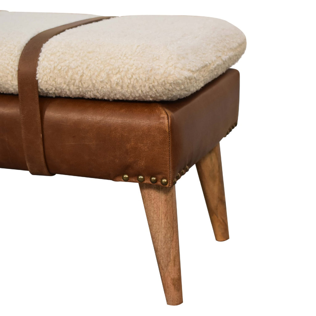Boucle Buffalo Hide Leather Bench - 9 in Stock - Backorder 12 Weeks