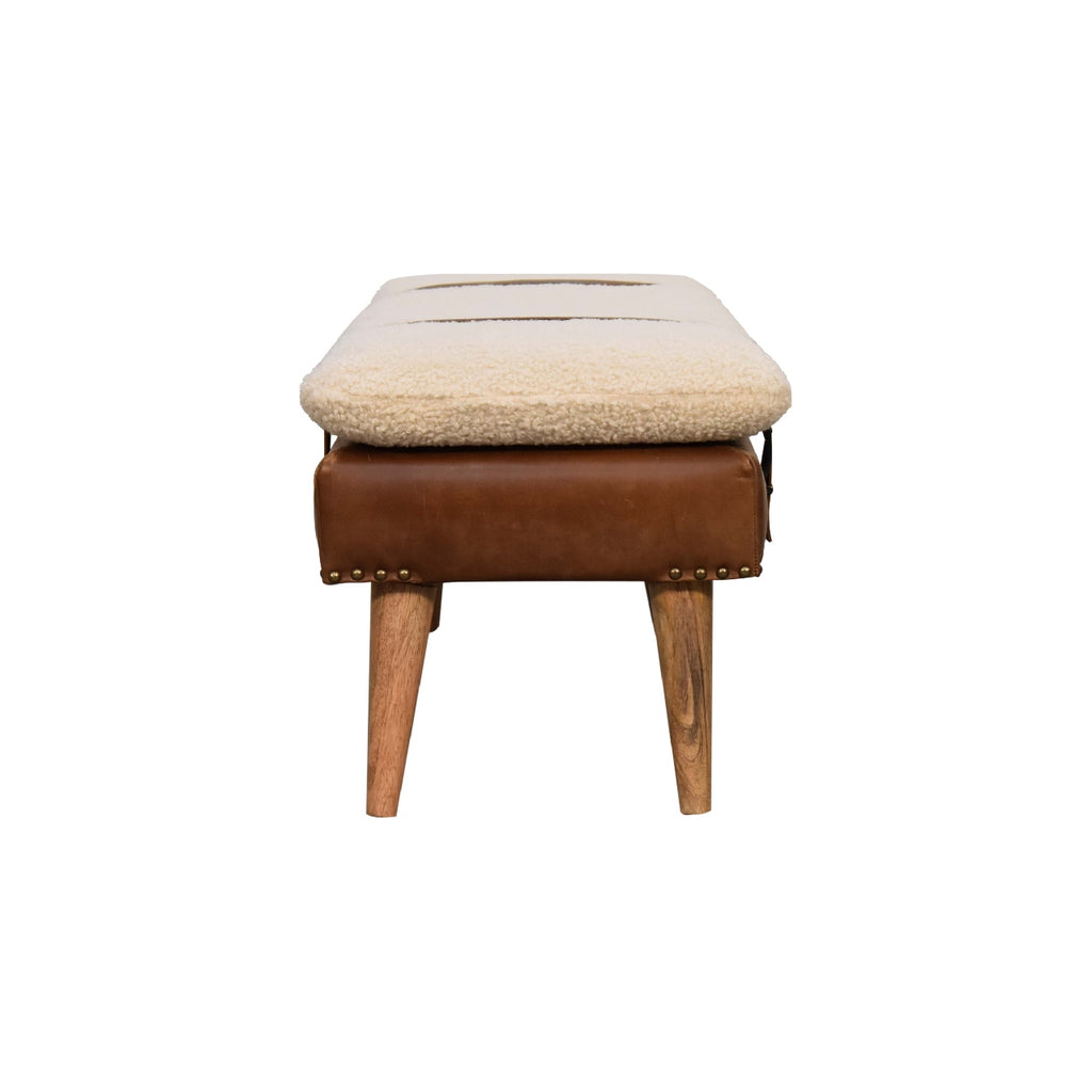 Boucle Buffalo Hide Leather Bench - 9 in Stock - Backorder 12 Weeks