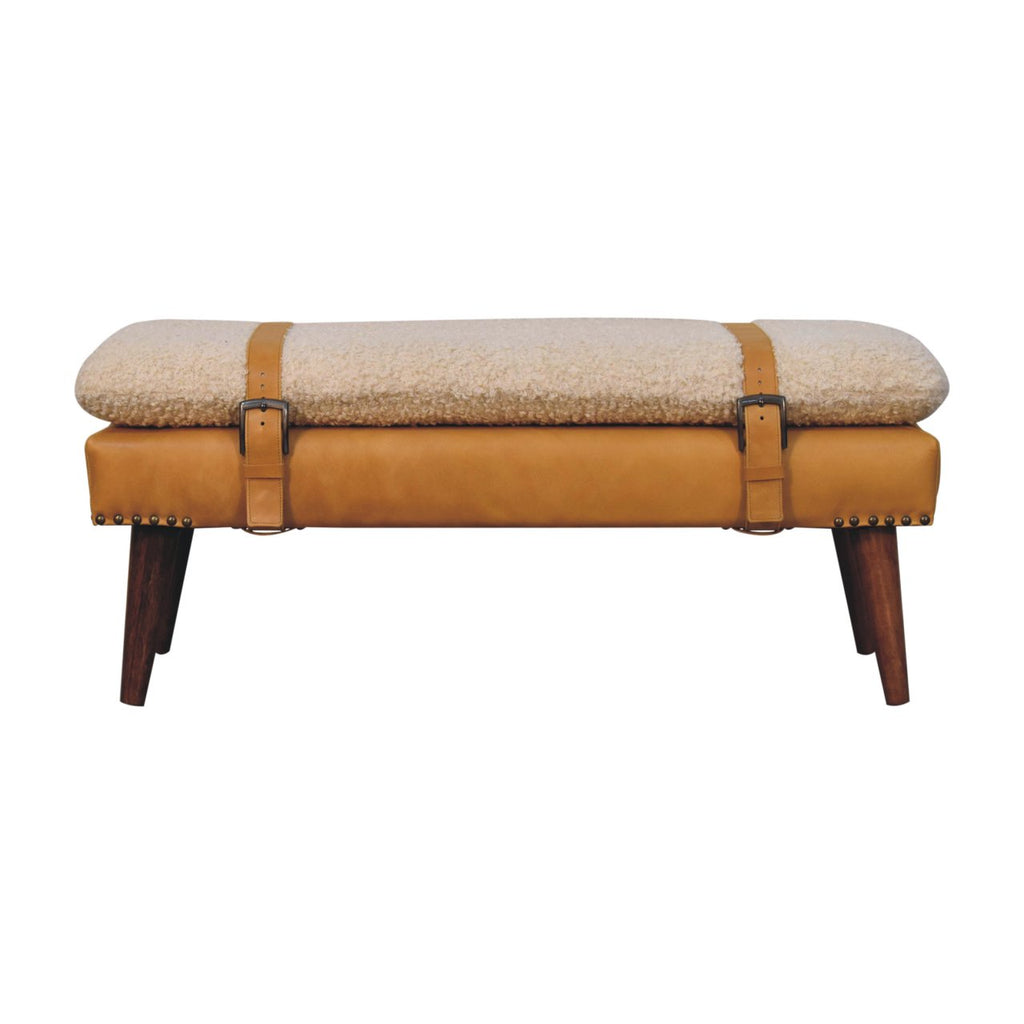 Boucle x Tan Leather Bench - Lead time 12 weeks