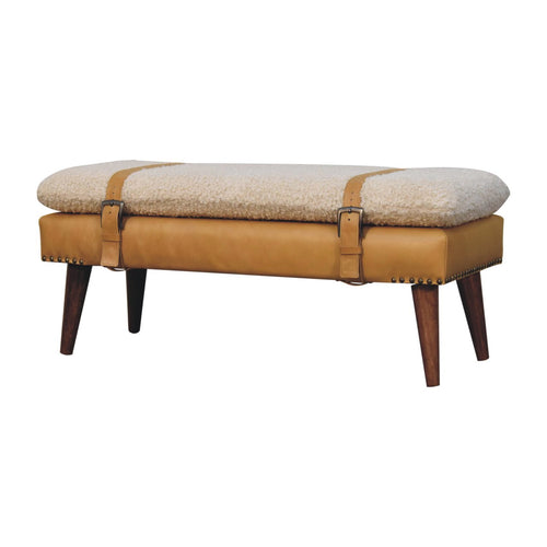 Boucle x Tan Leather Bench - Lead time 12 weeks