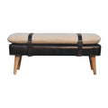 Bouclé Buffalo Hide Black Leather Bench - 9 in stock