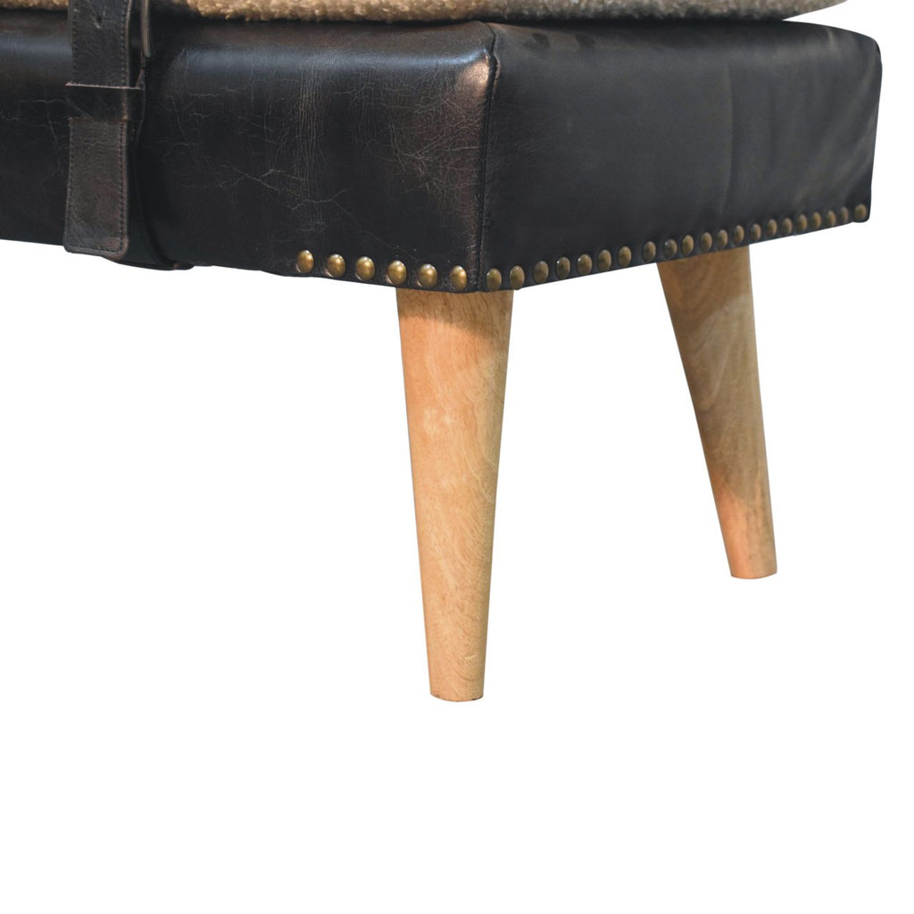 Bouclé Buffalo Hide Black Leather Bench - 9 in stock