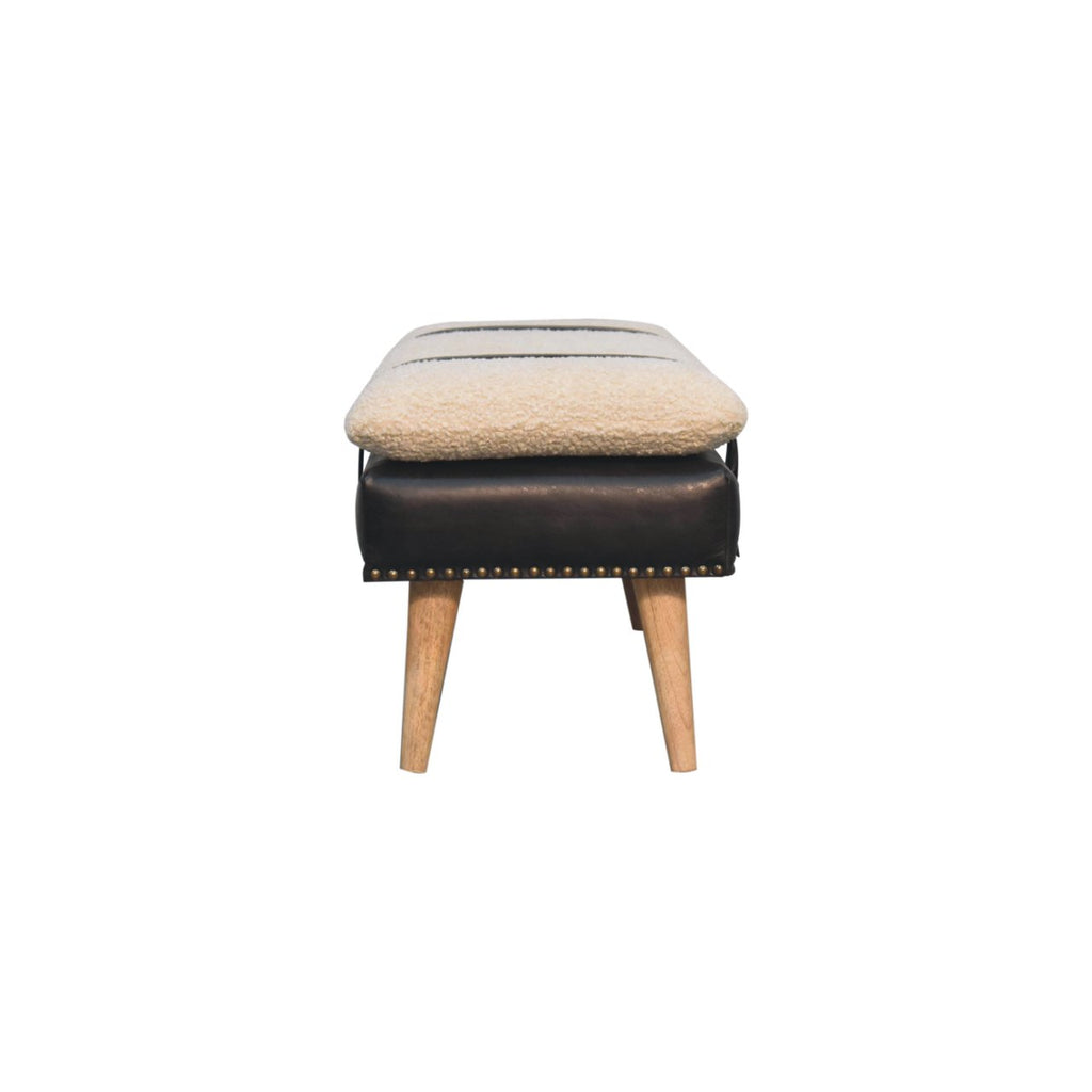 Bouclé Buffalo Hide Black Leather Bench - 9 in stock