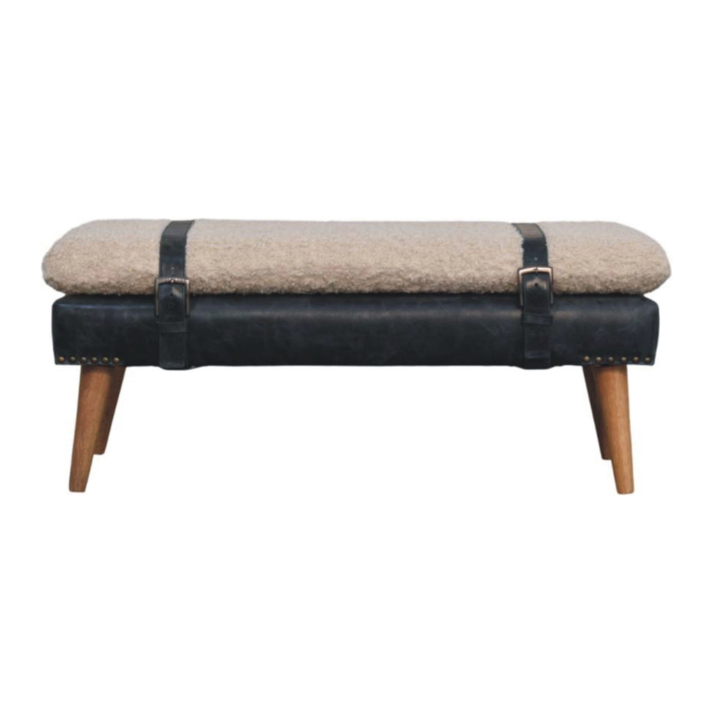 Boucle x Olive Green Leather Bench - Lead time 12 weeks