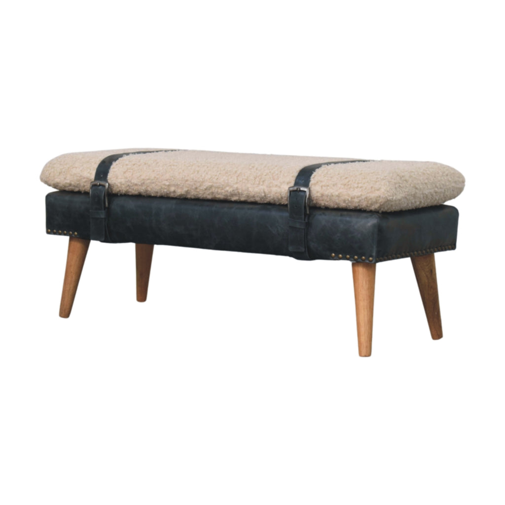 Boucle x Olive Green Leather Bench - Lead time 12 weeks