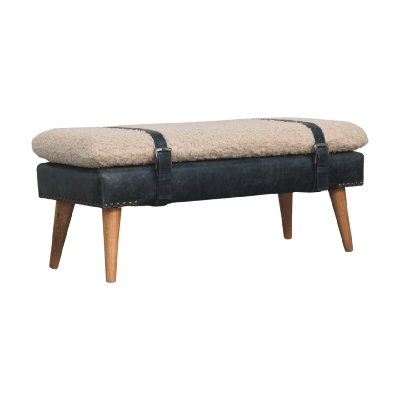 Boucle x Olive Green Leather Bench - Lead time 12 weeks