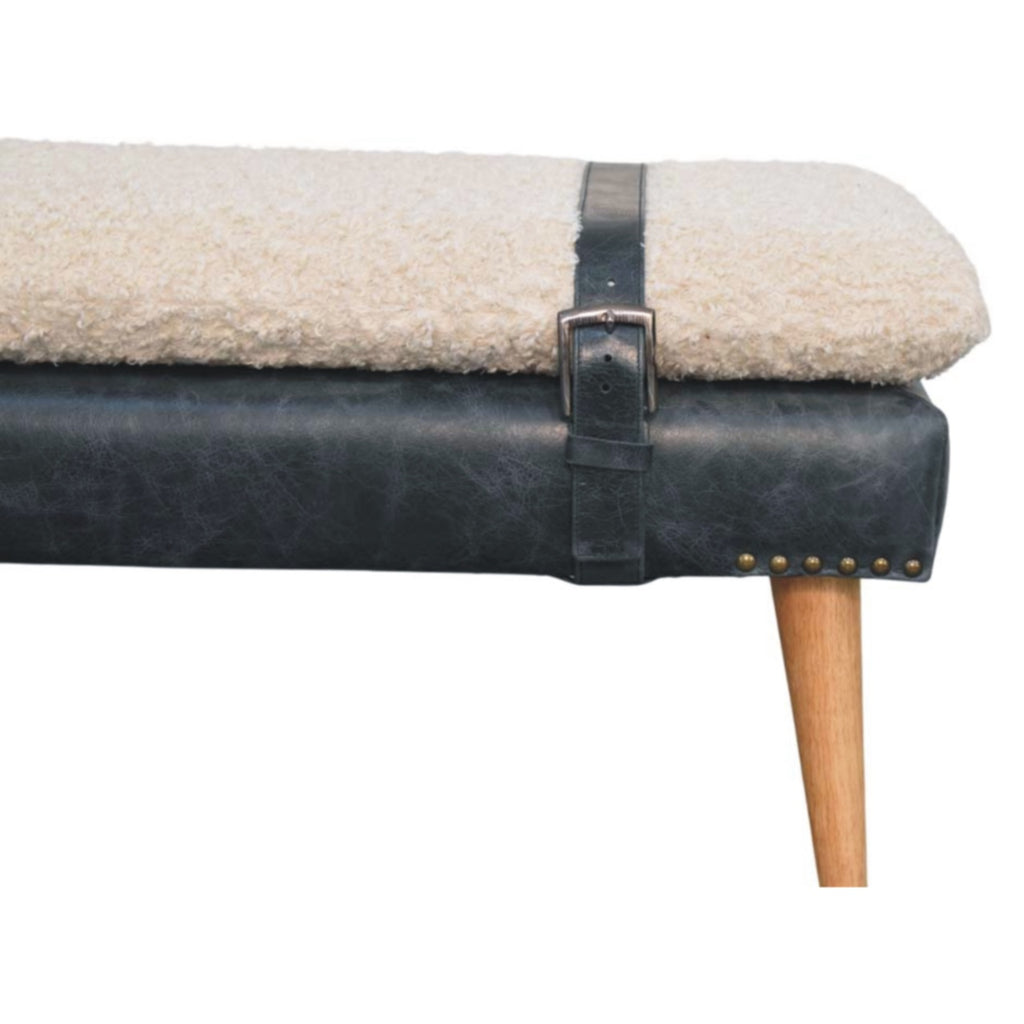 Boucle x Olive Green Leather Bench - Lead time 12 weeks