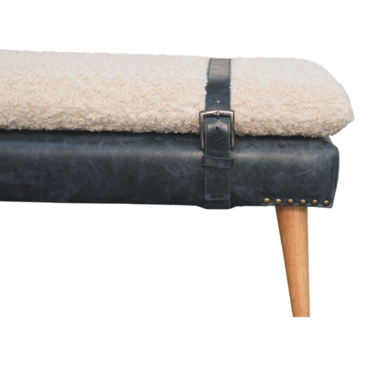 Boucle x Olive Green Leather Bench - Lead time 12 weeks