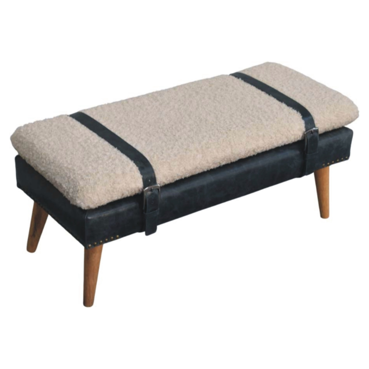 Boucle x Olive Green Leather Bench - Lead time 12 weeks