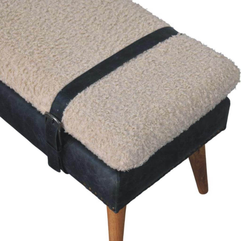 Boucle x Olive Green Leather Bench - Lead time 12 weeks