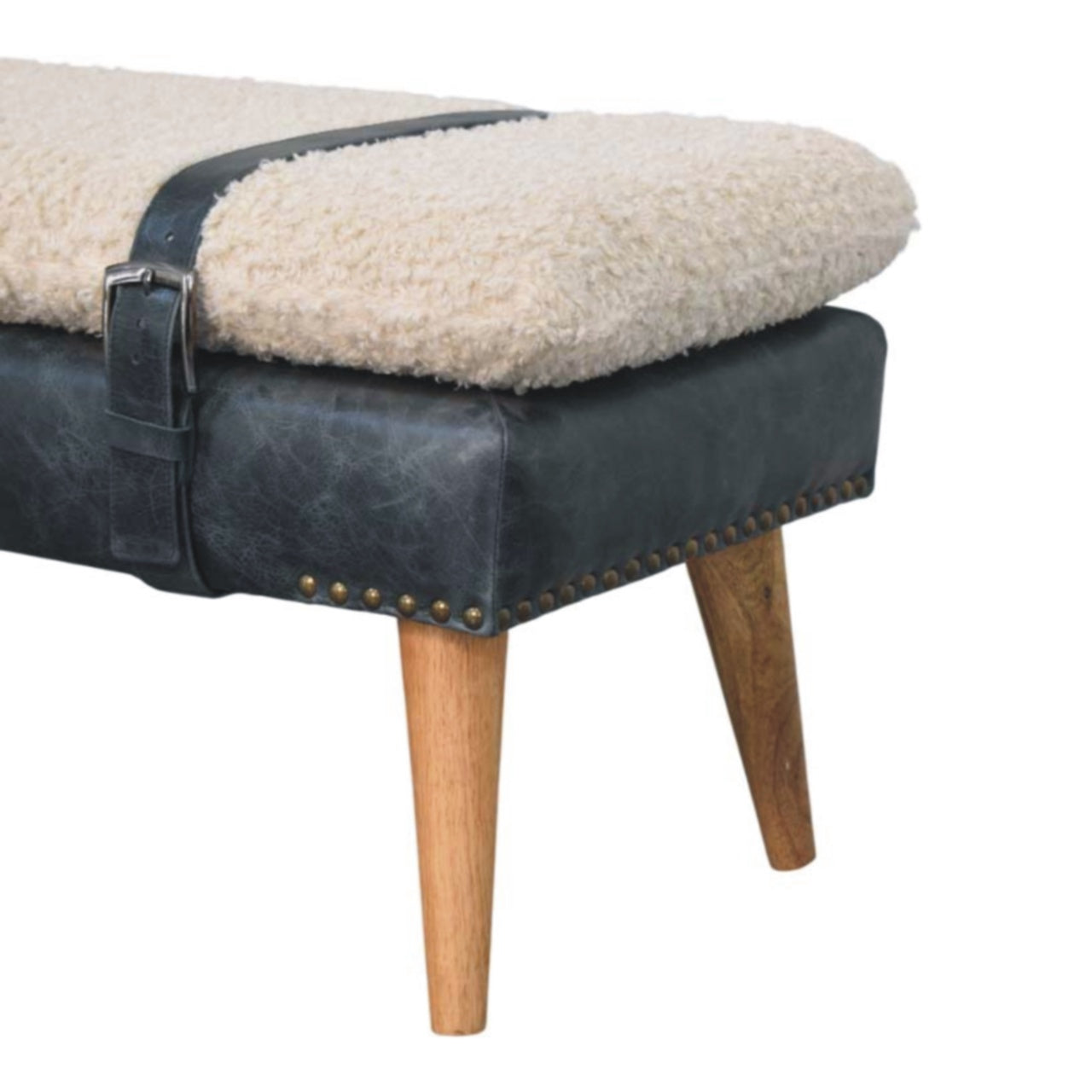 Boucle x Olive Green Leather Bench - Lead time 12 weeks