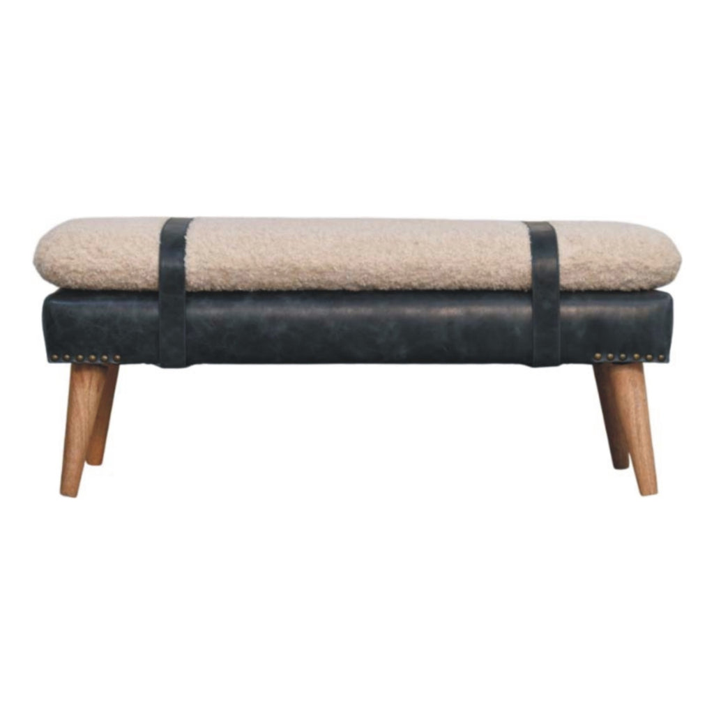 Boucle x Olive Green Leather Bench - Lead time 12 weeks