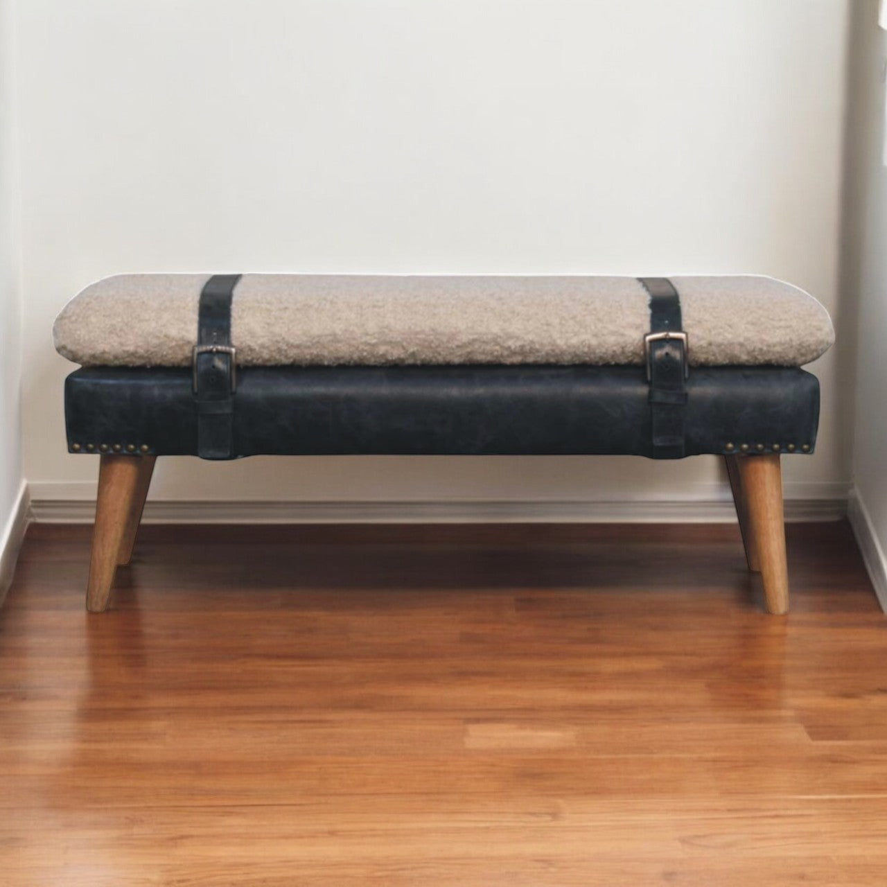 Boucle x Olive Green Leather Bench - Lead time 12 weeks