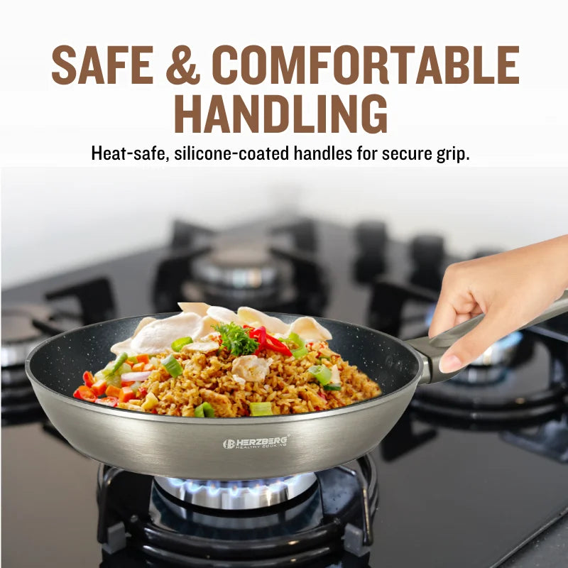 Herzberg HG-METRD15: 15 Pieces Marble Coated Cookware Set - Carbon