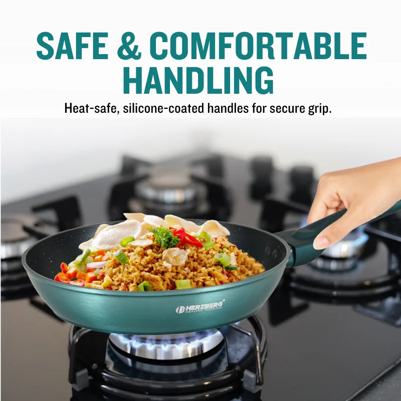 Herzberg HG-METRD15: 15 Pieces Marble Coated Cookware Set - Green
