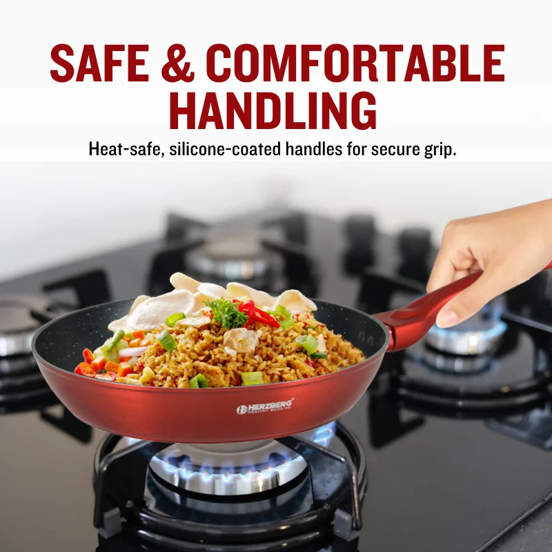 Herzberg HG-METRD15: 15 Pieces Marble Coated Cookware Set - Red