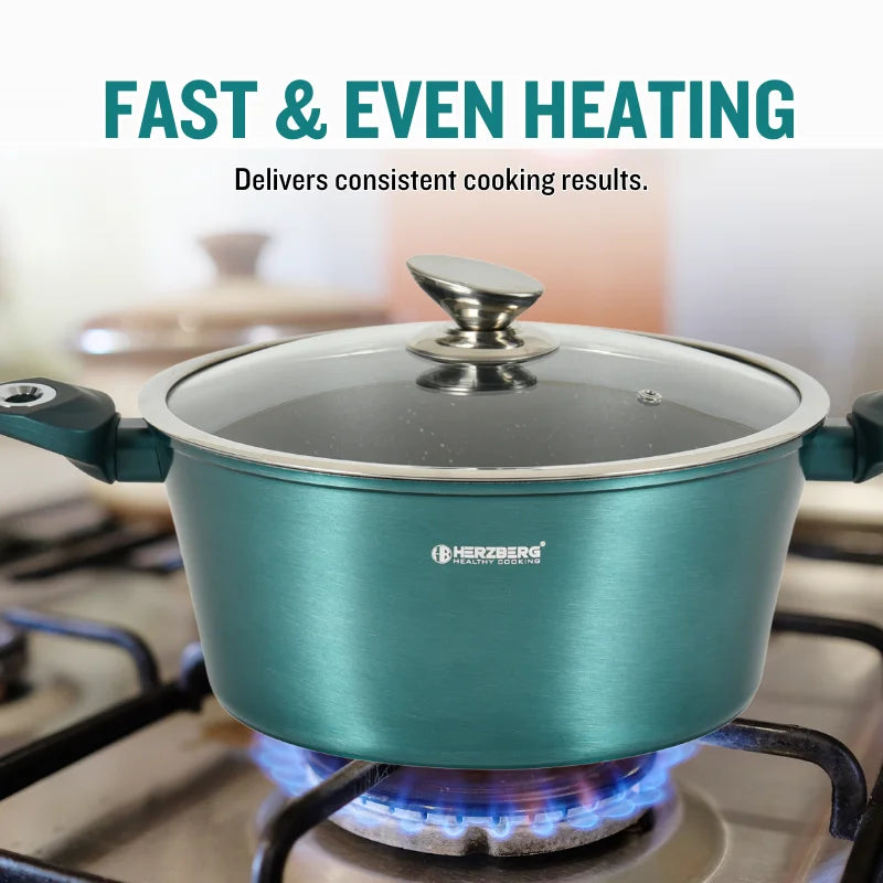 Herzberg HG-METRD15: 15 Pieces Marble Coated Cookware Set - Green