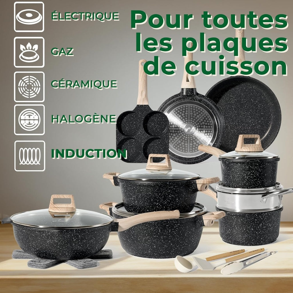 Just Perfecto JL-721: 21 Pieces Granite Cookware Set - Black