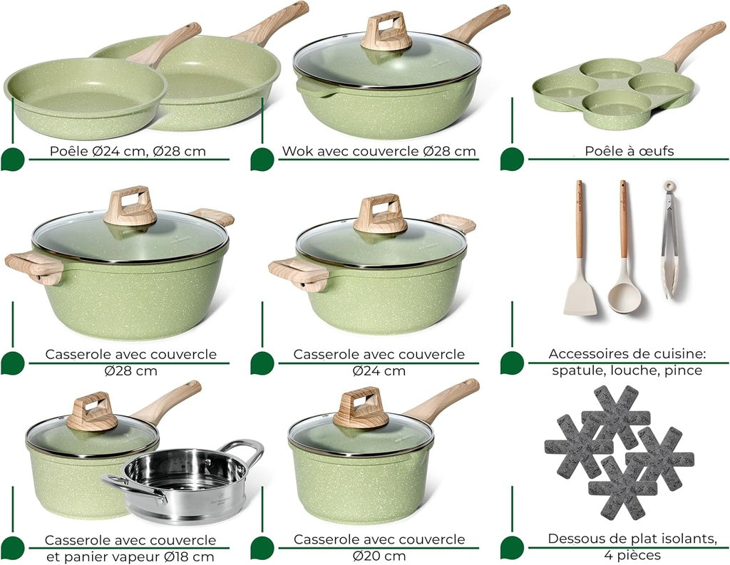 Just Perfecto JL-721: 21 Pieces Granite Cookware Set - Green